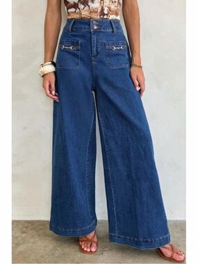 Sail Blue High Wasted Wide Leg Denim Pants